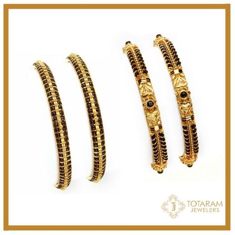 Black Beeds Bangles Gold, Nallapusala Bangles, Black Beads Bangles Gold, Black Beads Bangles Gold Indian, Black Beads Bangles, Diamond Bangles Indian, Gold Indian Jewelry, Black Bangles, Plain Gold Bangles