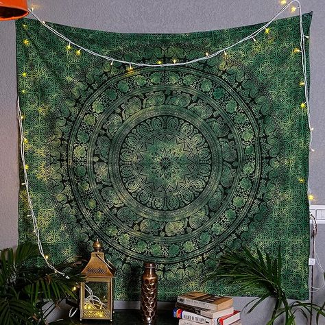 Craft Trade Hippie Tapestry - Aesthetic Psychedelic Wall Hanging Indian Bedroom Wall Decor Living Room Bohemian Boho Wall Art Home Decoration - Green - 50x60 inches Aesthetic Wall Hanging, Wall Decor Bohemian, Hippie Bedroom, Indian Bedroom, Small Tapestry, Hippie Room Decor, Hippy Room, Bohemian Living Rooms, Mandala Wall Hanging