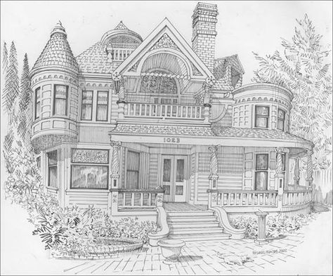 Victorian Home Big House Drawing, House Colouring Pages, Free Adult Coloring Pages, Printable Adult Coloring Pages, Adult Coloring Book Pages, Big House, Victorian Houses, Victorian House, House Drawing