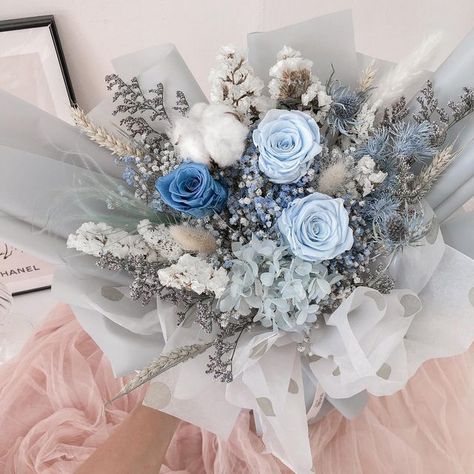 Preserved Flower Bouquet, Pastel Birthday, Hand Bouquet, Blue Bouquet, Future Wedding Plans, Pastel Wedding, Birthday Flowers, Wedding Plans, How To Preserve Flowers