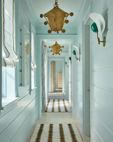 INSPIRATION ~ weekly saves… . . . #interiordesign #interiordesigner #sydneydesigner #interiorstyling #interiorinspration Modern Hallway Lighting, Rattan Light Fixture, Green Hallway, Palm Beach Style, Low Ceilings, Modern Hallway, Entry Hallway, Lighting Design Interior, Hallway Lighting