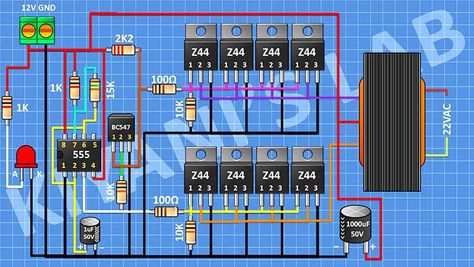 500W Inverter Using 555 Timer Circuit Diagram Simple Electronic Circuits, Battery Charger Circuit, Electronics Diy, Circuit Board Design, Physics Notes, Electronic Circuit Design, Power Supply Circuit, Electrical Circuit Diagram, Electrical Diagram