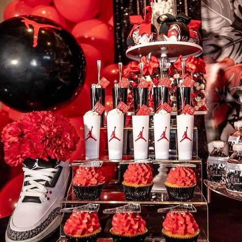 Nba Youngboy Birthday Party Ideas, Jordan Year Birthday Party Ideas, Wildnout Party Theme, Jordan Year Party Ideas, Sneaker Ball Treats, Sneaker Ball Treat Table, Jordan Theme Birthday Party Ideas 23, Sneaker Ball Birthday Party, Sneakerball Centerpiece Ideas