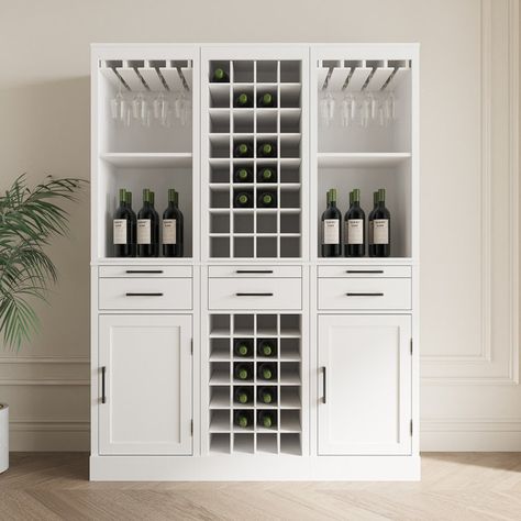 Sebastin 70" Large Wine Bar Cabinet Set,Hutch Storage Cabinet Set with Drawers and Shelves, Wooden Wine Cabinet, Cabinet Buffet, Armoire D'angle, Bar A Vin, Wine Bar Cabinet, Wine Bottle Rack, White Dining Room, Wine Cabinet, Rack Storage