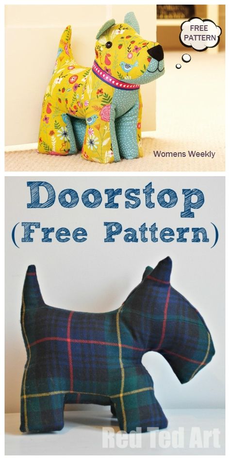 DIY Fabric Dog Toy Free Sewing Patterns Doorstop Pattern, Dog Sewing Patterns, Fabric Crafts Diy, Fabric Sewing Patterns, Animal Sewing Patterns, Free Sewing Patterns, Patterns Fabric, Sewing Stuffed Animals, Beginner Sewing Projects Easy