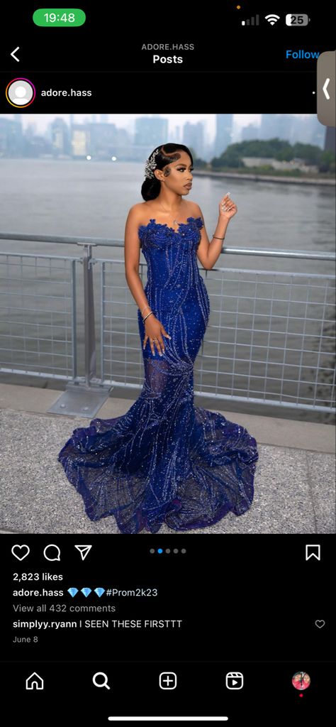 Prom Dress Fabric Types, Saphire Blue Prom Dresses, Blue African Prom Dress, Prom Dress With A Corset, Navy Blue Prom Dresses Long Mermaid, Dark Blue And Silver Prom Dress, Rare Prom Dress Colors, Simple Prom Dress Black Women, Prom Dress Inspiration Black Woman