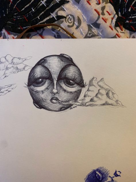 Trippy Moon Drawing, Moon With Face Drawing, Moon Pencil Drawing, Crescent Moon Drawing, Moon Sketch, Hippie Drawing, Scratchboard Art, Arte Grunge, Vibes Art