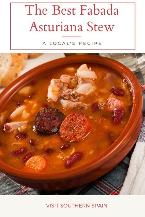 Fabada Recipe Spanish, Spanish Seasoning, Stew With Beans, Basque Recipes, Bacon Stew, Hosting Food, Spanish Stew, Beans Stew, Veggie Soups