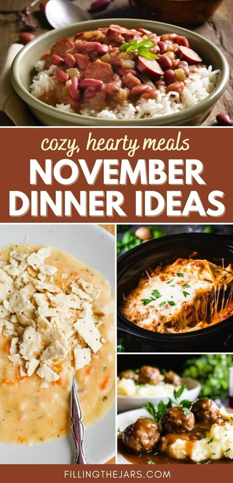 Need easy and delicious November dinner menu ideas? Look no further! This monthly meal plan is meant to save you time and money. A cozy November meal plan with simple dinner recipes that are packed with flavor and make meal planning a breeze! Add seasonal ingredients for even more fresh flavor. November dinner ideas, monthly meal planning November, easy dinner recipes. Dinner Ideas Last Minute, Weeknight Dinner Menu Meal Planning, Monthly Dinner Menu Ideas Meal Planning, Meals For A Month Menu Planning Cheap, Healthy November Meals, November Recipes Easy, December Menu Plan, Meal Planning Lunch Ideas, November Menu Ideas