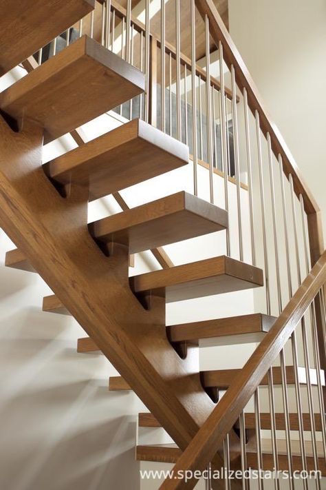 White Oak Mono with Steel - Specialized Stair & Rail Metal Spindles, Stair Rail, House Staircase, Stainless Steel Railing, Steel Railing, Glass Railing, Stair Railing, Glass Panel, Stairs Design