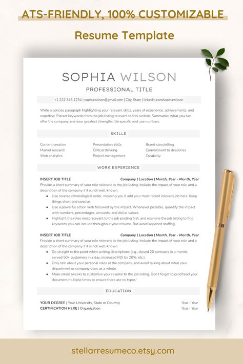 one-page resume template for word and google docs ats-friendly Career Change Cover Letter, Free Resume Format, Ats Cv, Basic Resume Examples, Best Free Resume Templates, Professional Resume Examples, Ats Resume, Free Resume Template Download, Best Resume Format