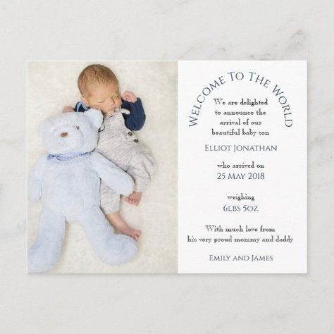 $1.40 | Welcome to the World Baby Boy Photo Text White Postcard #welcomenewbaby #photo #newarrival #birthannouncement #typography #welcometotheworld #newbabyannouncementpostcard #welcomebabyboy #babyson #newborn Baby Arrival Gifts, Welcome To The World Baby, Welcome New Baby, Baby Heartbeat, New Baby Announcements, Diy Father's Day Gifts, Baby Boy Photos, Baby Arrival, Boy Pictures