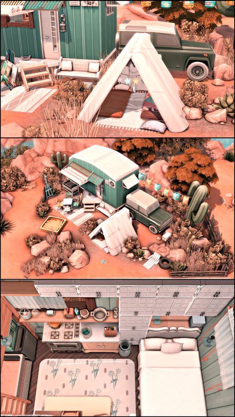 Sims 4 Camper Van, The Sims 4 Off The Grid, Sims 4 Van Life, Sims 4 Caravan, Sims 4 Homeless Cc, Sims 4 Trailer House, Ts4 Builds, Cc The Sims 4, Oasis Springs