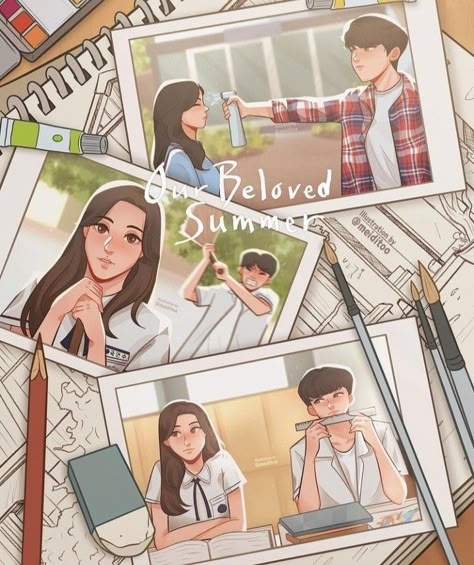 Our Beloved Summer Fanart, Kpop Illustration, Kdrama Fan Art Wallpaper, Our Beloved Summer, Creative Drawing Ideas, Gfx Design, Beloved Summer, Cover Wattpad, K Wallpaper