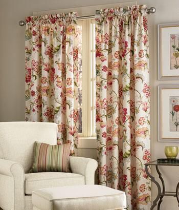 Cottage Curtains, Jacobean Floral, Unique Curtains, Pocket Curtains, Plain Curtains, Linen Curtain, Cottage Living Rooms, Country Curtains, Vintage Curtains