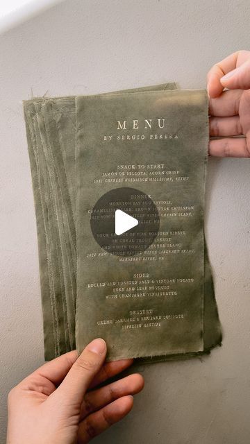 Papira • Alexandra Timita on Instagram: "Silk menu for luxury events. Hand-dyed and gold foil press printed one-by-one in our studio. 

They are this wedding season’s new menu concept that we’ve loved to envision, design and produce (after numerous trials and errors) and we are so thrilled that they were and are so well received and loved by you." Creative Wedding Menu Design, Unique Menu Card, Fabric Menu Wedding, Event Menu Design, Luxury Menu Design, Set Meal Menu Design, Unique Menu Cards Restaurant, Pop Up Dinner, Scrub Corpo