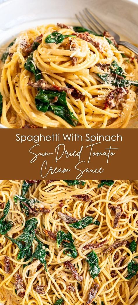 Quick & Easy Spaghetti With Spinach & Sun-Dried Tomato Cream Sauce - Yummy and fully Spaghetti Sun Dried Tomatoes, Spaghetti And Spinach With Sun Dried Tomatoe Cream Sauce, Creamy Garlic Spaghetti Squash With Spinach And Sundried Tomatoes, Pasta Zucchini Tomato, Spaghetti And Spinach With Sundried Tomato Cream Sauce, Pasta Sundried Tomatoes Spinach, Spaghetti With Sun Dried Tomatoes, Spaghetti & Spinach With Sun-dried Tomato Cream Sauce, Sundried Tomato And Spinach Pasta