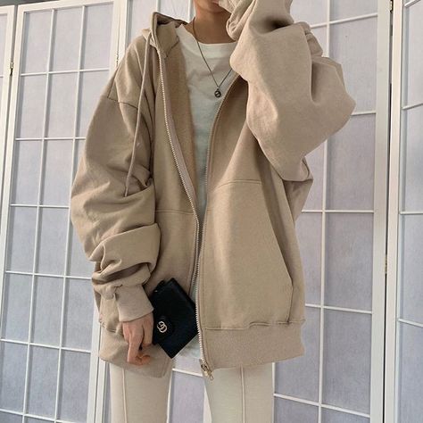 Trendy oversized zip up hoodie| Comes in 13 colors Light Brown Pants Outfit, Brown Aesthetic Outfit, Beige Hoodies, Hoodie Outfit Aesthetic, Brown Pants Outfit, Baggy Outfit Ideas, Oversized Zip Up Hoodie, Beige Shirt, Clothes Korean Style