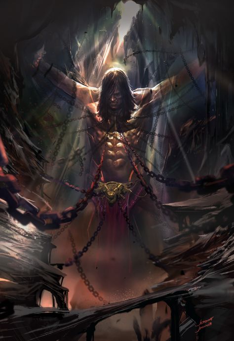 ArtStation - BERNARDO CARPIO'S PRISON, Jerome Jagonia Chained Prisoner Art, Montalban Rizal, Philippine Mythology, Greek Titans, Old Comic Books, Old Comics, Fantasy Pictures, Concept Artist, Greek Art