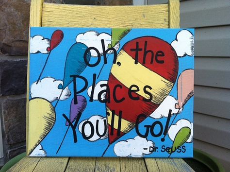 Hey, I found this really awesome Etsy listing at http://www.etsy.com/listing/157519670/oh-the-places-youll-go-dr-seuss-11-x-14 Teacher Painting Ideas On Canvas, Dr Seuss Painting Ideas, Ceiling Tile Painting Ideas, Ceiling Tile Painting, Tile Painting Ideas, Airplane Painting, Tile Painting, Painted Wall Art, Hand Painted Wall Art