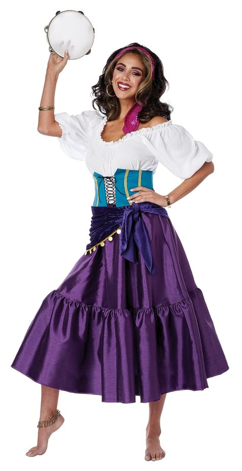 PRICES MAY VARY. Costume Includes: Dress, Corset, Hip Sash, Head Tie Adult: S (6-8) Chest 36" Waist 27" Hips 37" Height 67" Up to 125 Lbs Dress with elastic neckline and sleeve ends Lace up costume Coreset Hip Sash with coin trim, Sequined headband Esmeralda Costume, Esmeralda Dress, Peasant Style Dress, California Costumes, Up Costume, Head Tie, Dress Corset, Blue Corset, Up Costumes