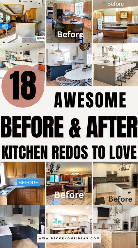 Discover 18 stunning kitchen makeovers that breathe new life into tired spaces. From cramped and outdated to stylish and efficient, these before-and-after photos reveal incredible design ideas, clever upgrades, and the perfect balance of beauty and practicality. Get inspired! Home Refurbishment Ideas, Old Kitchen Cabinet Makeover Before After, U Shape Kitchen Remodel Before And After, Full Home Remodel, Kitchen Ideas Before And After, 1990 Kitchen Remodel Before And After, Kitchen Reconfiguration Before And After, 90 Kitchen Makeover, Open Kitchen Remodel Ideas