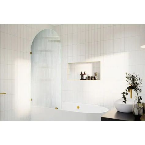 Venus 34 in. x 66.75 in. Single Fixed Frameless Arched Fluted Frosted Bathtub Panel - On Sale - Bed Bath & Beyond - 36227168 Cleaning Shower Glass, Glass Bathtub, Bathtub Doors, Bath Panel, Tub Doors, Tub Shower Doors, Frameless Shower Doors, Frameless Shower, Shower Cleaner