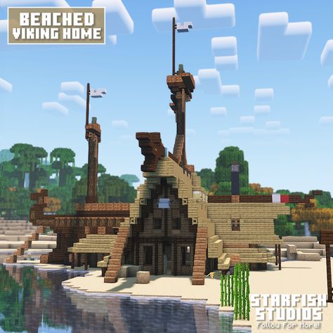 Escape to a Viking paradise by the sea in Minecraft! Follow Starfish Studios for more building inspiration⭐️ Minecraft Anchor, Viking Boat Minecraft, Viking Minecraft Builds, Minecraft Viking Builds, Minecraft Norse Builds, Minecraft Shipwreck Build, Minecraft Port, Casas Mine, Pirate Boat Minecraft