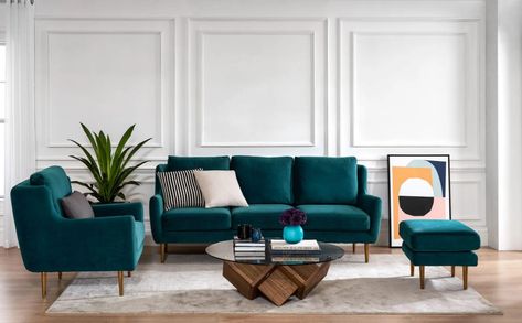 Teal Couch Living Room, Teal Sofa Living Room, Teal Sofa, Set Sofa, Open Plan Living Room, Living Room Sofa Design, Sofa Set Designs, Sofa Colors, Best Sofa