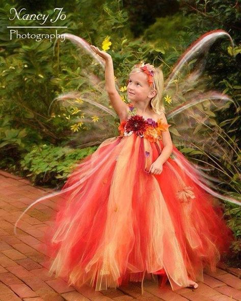 Fall Flower Girl Dresses, Orange Fairy, Fire Fairy, Puffy Dresses, Net Dress, Fairy Wedding, Woodland Fairy, Performance Dresses, Butterfly Wing