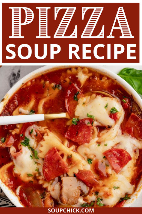 Pizza Soup Recipe Slow Cooker Pizza Soup, Crockpot Pizza Soup Recipes, Pepperoni Soup Recipe, Pepperoni Pizza Soup, Supreme Pizza Soup, Pepperoni Soup, Pizza Soup Recipe, Spaghetti Soup, Bread Bowl Soup