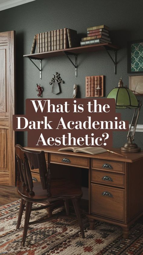 Embrace moody interiors and intellectual vibes by focusing on curated elements. Add a Dark Academia study room complete with dark wood furniture and vintage decor pieces. Incorporate classic lighting and aged books for charm. 🕰️📖🌑 Enhance your minimalist living room with cozy textures and an elegant ambiance. 🖋️🌿 #DarkAcademiaStudyRoom #DarkAcademiaAestheticOffice #DarkAcademiaLivingRoom #DarkAcademiaRoomInspiration #DarkOfficeDecor #MoodyHomeOffice #DarkAcademiaInteriorDesign Dark Vintage Room Aesthetic, Light Academia Vs Dark Academia, Dark Academia Aesthetic Living Room, Dark Academia Study Room, Academia Room Aesthetic, Light Academia Aesthetic Room, Moody Study, Academia Living Room, Dark Academia Room Aesthetic