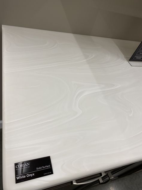 White Quartz Countertop With Grey Vein, Corian White Onyx Countertop, Black Quartz White Veins, Ardex Feather Finish Countertops White, Quartz Blanco Orion, Corian Solid Surface, Cabinet Options, Neutral Kitchen, White Onyx