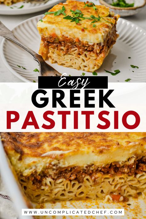 AN image of greek Pastitsio on a white plate Pastichio Recipe, Pastitsio Recipe, Greek Pastry, Greek Pastitsio, Greek Lasagna, Pasta Dough Recipes, Greek Pastries, Delicious Chicken Dinners, Brown Sugar Recipes