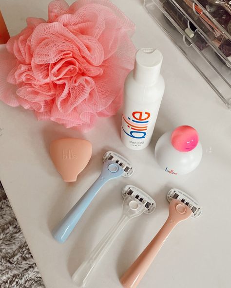 billie razor and shaving cream @SheaLeighMills Billie Razor Aesthetic, Eos Shaving Cream Vanilla, Travel Size Shaving Cream Eos, Flamingo Razor Pink, Billie Razor, Harry’s Razor, Reusable Razor, Razor Bumps, Bathroom Stuff