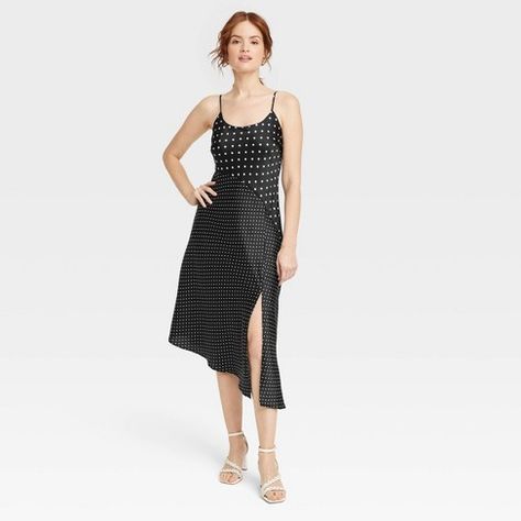 Women's Midi Slip Dress - A New Day™ Black Polka Dots XS Black Polka Dot Dress, Asymmetrical Hem Dress, Midi Shift Dress, Target Dresses, Midi Slip Dress, Maxi Slip Dress, Midi Short Sleeve Dress, Women Midi, Midi Dress Sleeveless