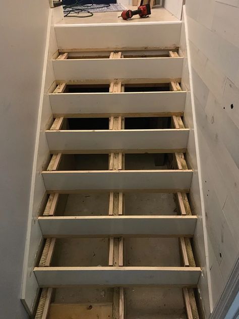 Installing Stair Treads, How To Install Stair Treads, Replacing Basement Stairs, How To Replace Stair Treads, Fix Stairs, Redoing Stairs, Replacing Stair Treads, Stairs Skirting, Staircase Carpet