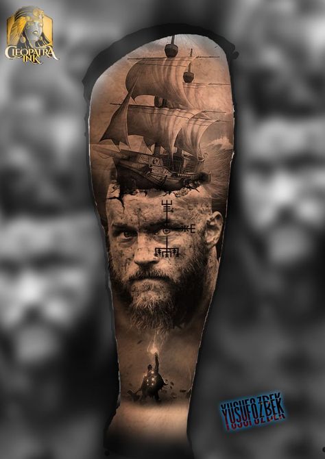 Ship Tattoo Design, Ragnar Lothbrok Tattoo, Gladiator Tattoo, Full Leg Tattoos, Tiger Tattoo Design, Clever Tattoos, Ship Tattoo, Tiger Tattoo, Leg Sleeves