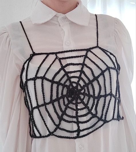 Spiderweb Croptop Crochet Bralette Spider Crochet Spider Web - Etsy Spiderweb Pants Crochet Pattern, Spider Clothes Aesthetic, Spider Web Clothing, Crochet Web Top, Spider Crochet Top, Crochet Spider Web Pattern Free, Halloween Crochet Top, Spider Web Crochet Top, Ghoulia Cosplay