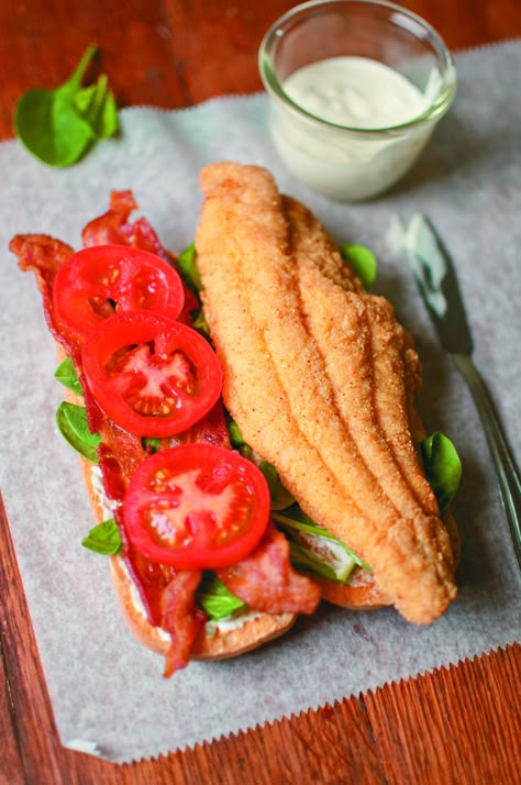 Catfish Sandwich, Catfish Recipes, Lemon Aioli, Fried Catfish, Fish Sandwich, Fish Dishes, Seafood Dishes, Sandwich Recipes, Fish And Seafood