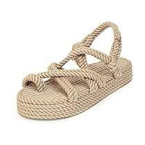 Rope Sandals, Mode Hippie, Beige Sandals, Boho Sandals, Sandals Casual, Hemp Rope, Beige Shoes, Girls Sandals, Round Toe Heels