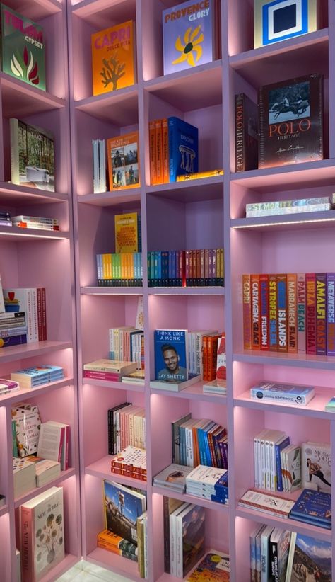 Tiled Bookshelf, Fun Bookshelves, Colourful Bookshelf, Funky Bookshelf, Colorful Bookshelves, Colorful Library, Dream Writing, Colorful Bookshelf, Y2k Rainbow