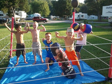 Wrestling Ring for a WWE Party - includes DIY instructions. Could use inflatable punching bags or balloons to wrestle. Boxing Ring Birthday Party, Boxing Party Ideas, Wwe Party Ideas, Boxing Birthday Party Ideas, Wrestling Birthday Party Ideas, Boxing Birthday Party, Wrestling Birthday Party, Wwe Birthday Party Ideas, Boxing Party