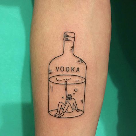 Vodka Tattoo Ideas, Alcohol Bottle Tattoo, Vodka Tattoo, Minecraft Town, Bottle Tattoo, Alcohol Bottles, Tattoo Designs And Meanings, Tattoos Designs, Matching Tattoos