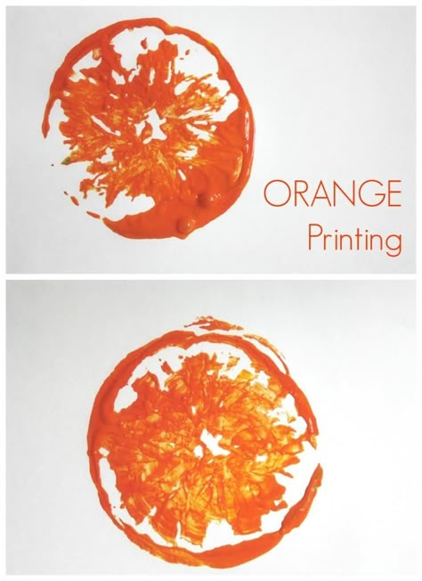 Printing with Oranges, this is such an easy and effective activity to do. Kids will love this art and craft ideas! Orange Activities For Preschool, Color Orange Activities For Preschool, Orange Activities, The Color Orange, Orange Craft, Fruit Crafts, Color Lessons, Fruit Orange, Worksheets For Preschool