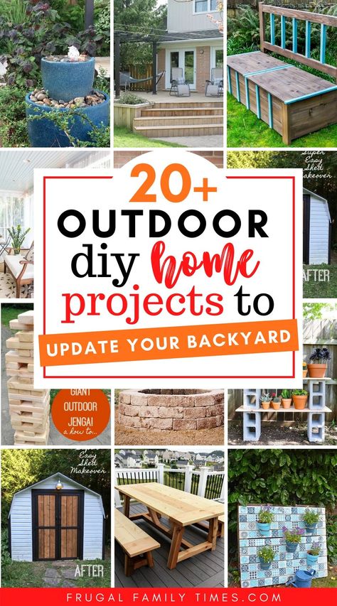 A fabulous collection of DIY backyard projects! This post is all about cool outdoor DIY home projects - backyard ideas that you can do yourself. We've compiled a collection of ideas to inspire you - from DIY garden decor to yard games to DIY outdoor furniture. l Outdoor Patio Ideas Diy Outdoor Patio Furniture Ideas, Diy Decking Ideas, Yard Decor Diy Outdoor Projects, Inexpensive Backyard Ideas Diy, Diy Outdoor Pallet Projects, Backyard Must Haves, Diy Backyard Furniture, Easy Home Diy Projects, Backyard Furniture Ideas