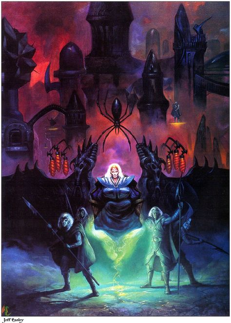 Art by Jeff Easley Drow City, Jeff Easley, Dark Elves, Advanced Dungeons And Dragons, Scifi Art, Dungeons And Dragons Art, Scifi Fantasy Art, Forgotten Realms, 다크 판타지