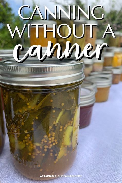 Just getting started with canning? You can use kitchen tools you likely already have on hand. No need for a special water bath canner! Canning Using The Oven, Canning In The Oven, How To Start Canning, Canning For Survival, Simple Canning Recipes, Water Bathing Canning, Canning In Oven, Water Canning Recipes, How To Water Bath Canning