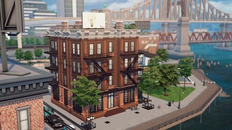 (63) New York Brownstone building – @simsphonysims on Tumblr Sims 4 Brownstone, Brownstone Building, Apartment Building Exterior, Appartement New York, Brutalist House, Sims 4 City Living, New York Brownstone, New York Townhouse, Sims Characters