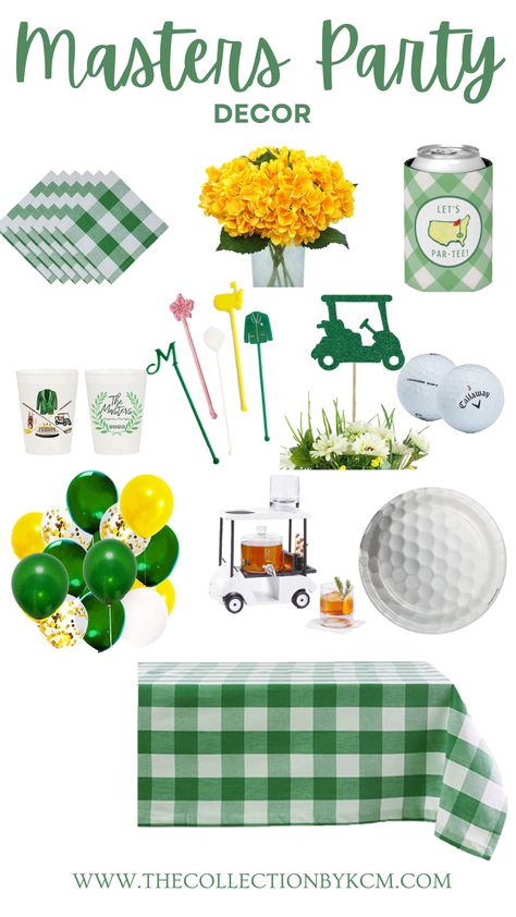 Are you hosting a Masters Tournament Par-Tee? Fully cultivate the golf course and Masters feel by adding green, yellow and white colors. Click the link for fun Masters party decoration and ideas for your Par-Tee. The Masters Party, Masters Brunch, Masters First Birthday Party, Masters Party Ideas, Masters Themed Party, Masters Golf Party, Masters Party, Golf Baby Showers, Golf First Birthday